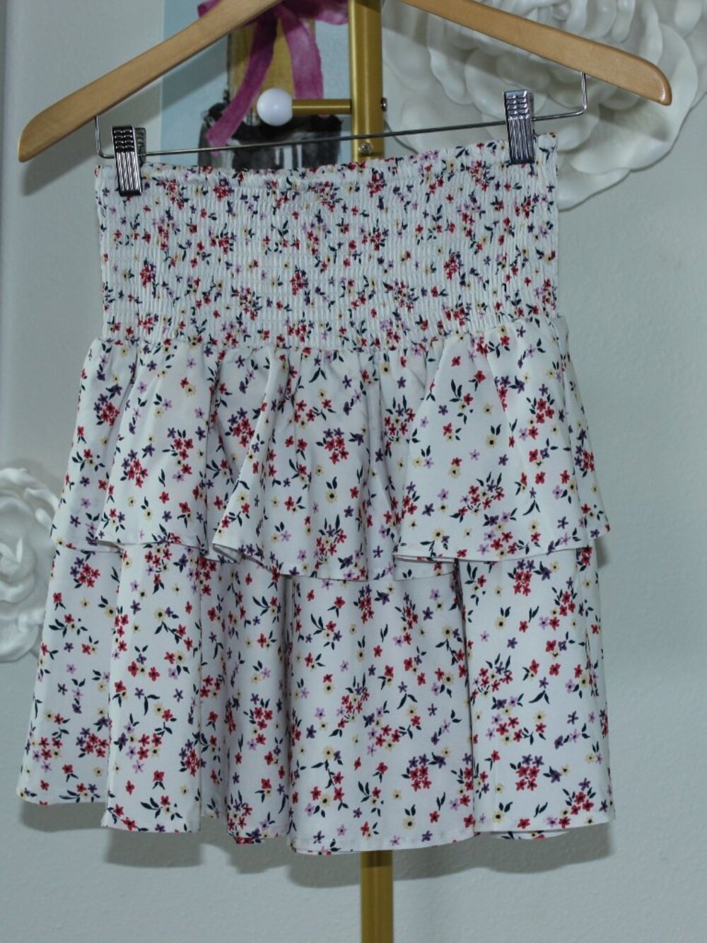 Floral Smocked Ruffle Mini Skirt